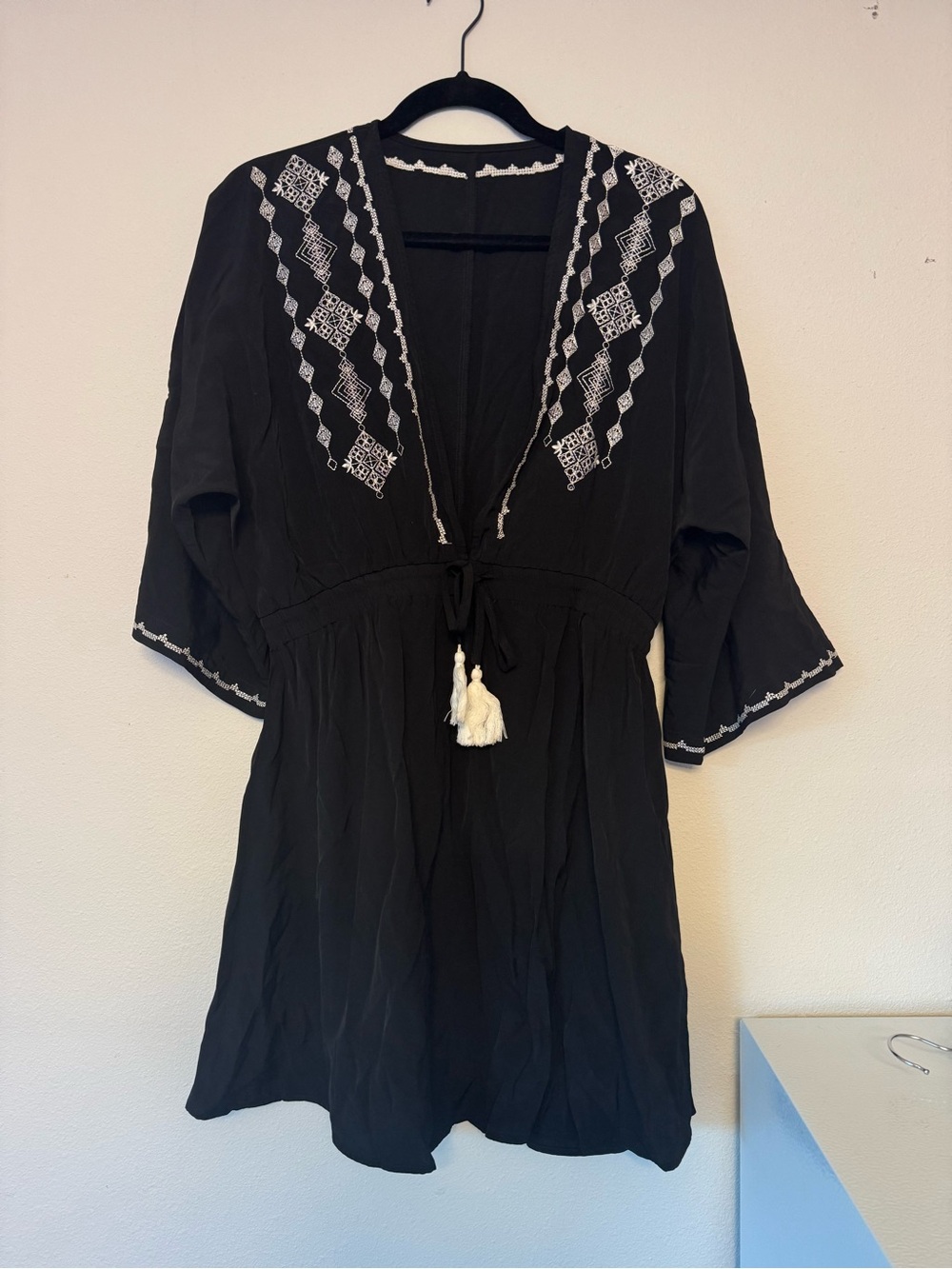 Cupshe Ariella Black Embroidered Tassel Coverup Dress